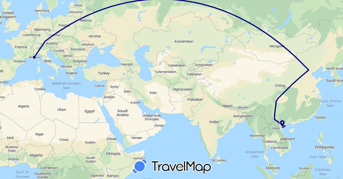 TravelMap itinerary: driving in China, Germany, France, Vietnam (Asia, Europe)